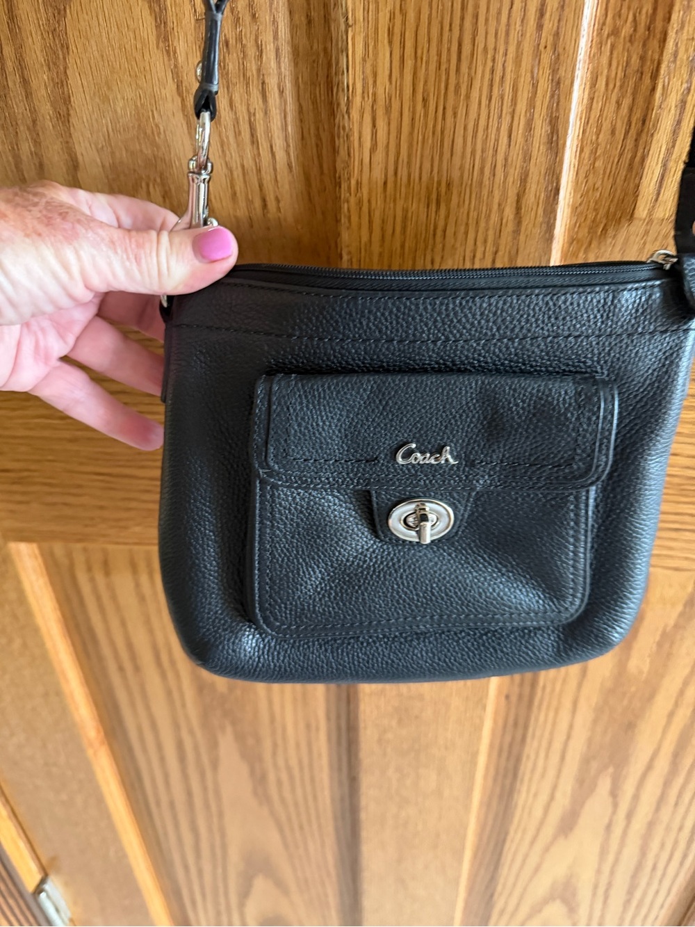 Coach Black Pebbled Leather Turnlock Crossbody